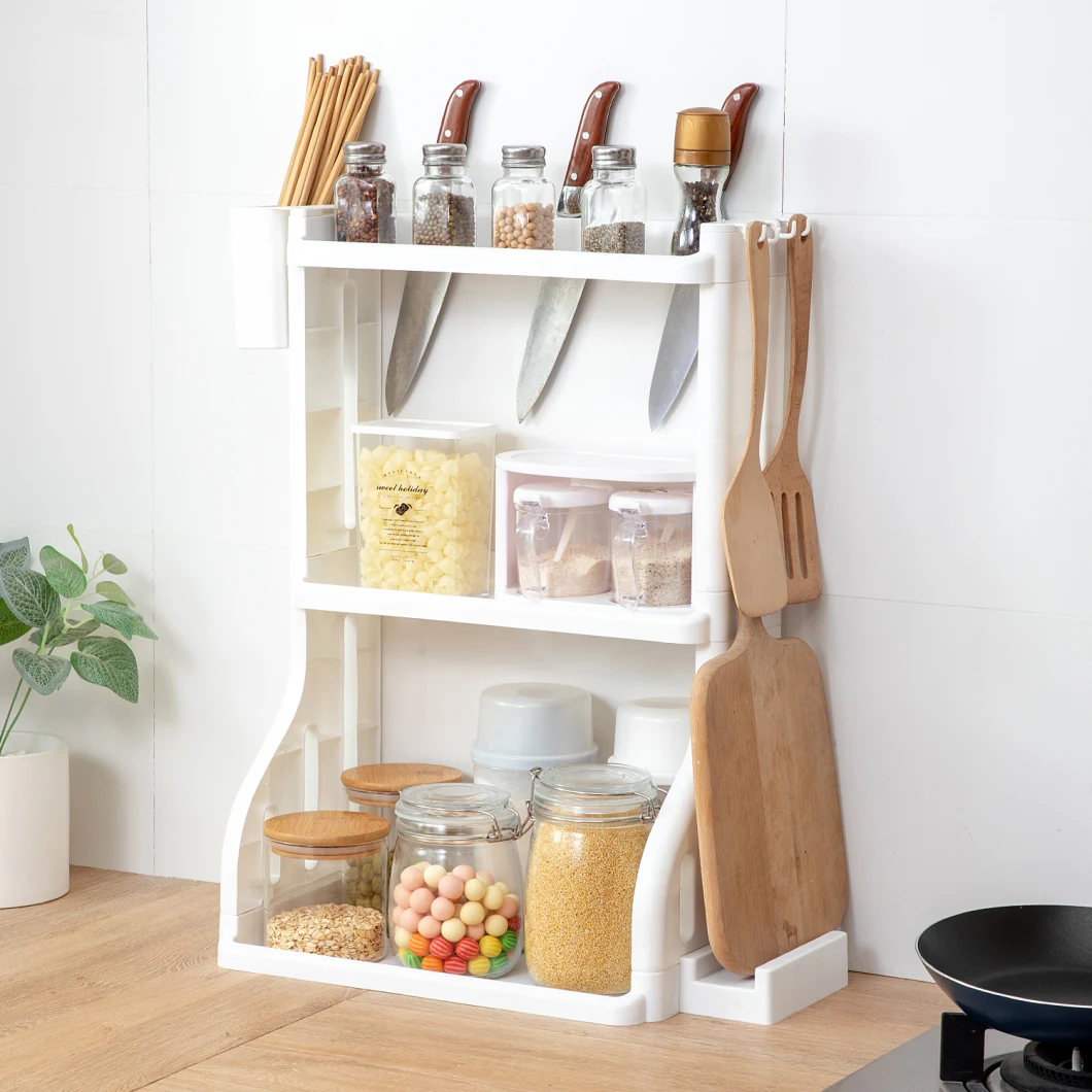 Amazon Hot Selling Home Kitchen Seasoning Kitchen Tools Spoon Storage Rack Three Layers with Hook Cutting Board Rack and Hanging Basket