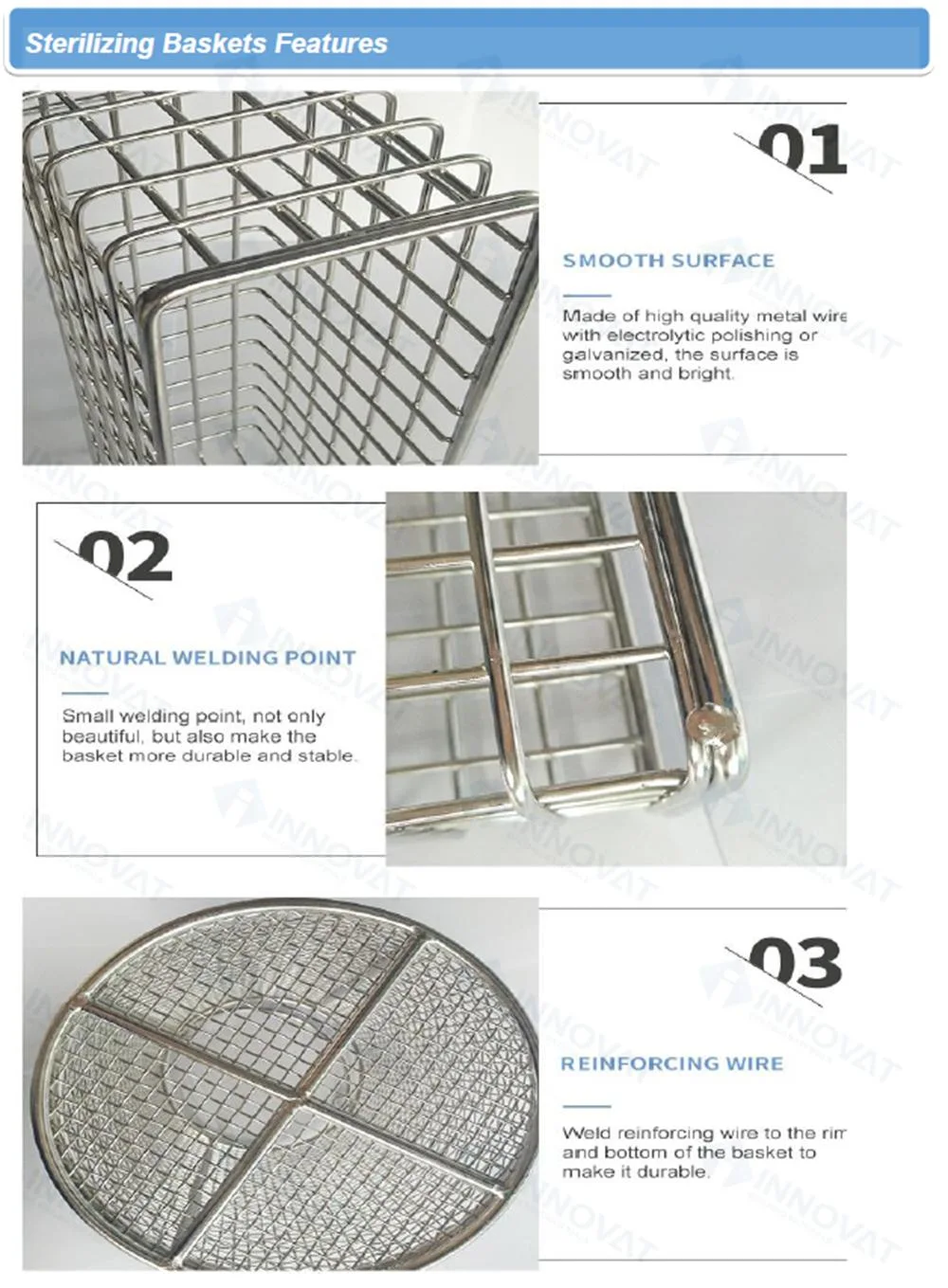 Medical Sterilizing Basket/Stainless Steel Fruit Basket/Basket with Lid/Perforated Sterilization Basket