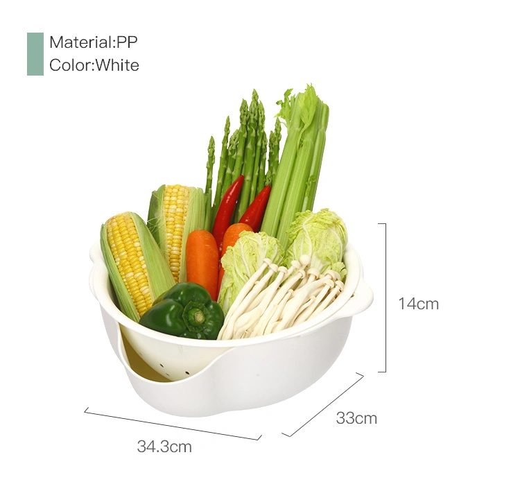 2 Tiers Vegetable and Fruit Drain Basket Double Sink Drain Basket Bowl Plastic Kitchen Drain Basket