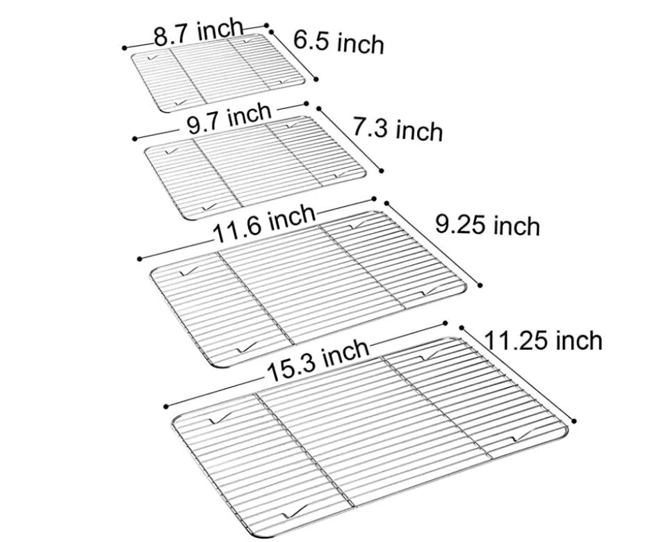 Cooling Rack Set of 4, Roasting Baking Racks Stainless Steel for Baking Sheet Toaster Oven Pan, Healthy & Rust Free, Mirror Finish & Dishwasher Safe