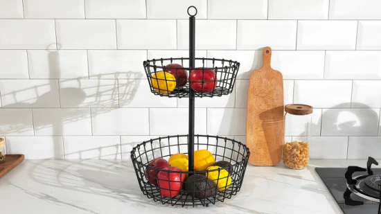 Organizzatore rimovibile per riporre gli scaffali da cucina a 2 livelli con cesto di frutta in filo metallico