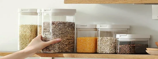 Contenitore per cereali in plastica trasparente, contenitore per la conservazione, armadio, dispensa, organizzazione, cucina, piano di lavoro