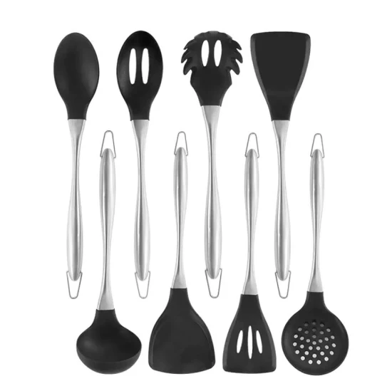 Acciaio inossidabile 304 rivestito in PVD, manico cavo, utensili da cucina in silicone, spatola antiaderente, cucchiaio, utensili da cucina, utensili da cucina, per uso alimentare, utensili da cucina sicuri