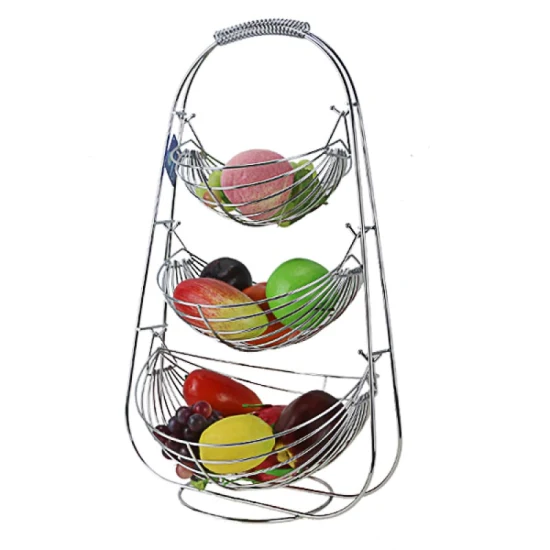 Organizzatore oscillante per utensili da cucina in metallo, scaffale da cucina in filo di ferro, cesto per frutta a 3 livelli a forma di barca