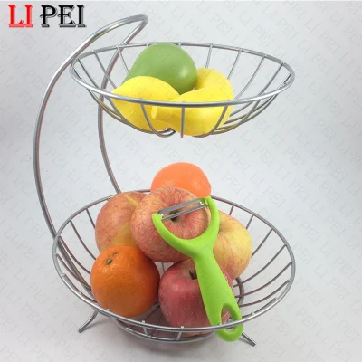 Cesto per frutta a 2 livelli in metallo e acciaio per conservare la frutta